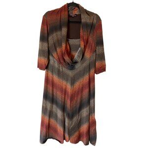 Signature By Robbie Bee Dress Multicolor Striped Cowl Neck 3/4 Sleeve XL